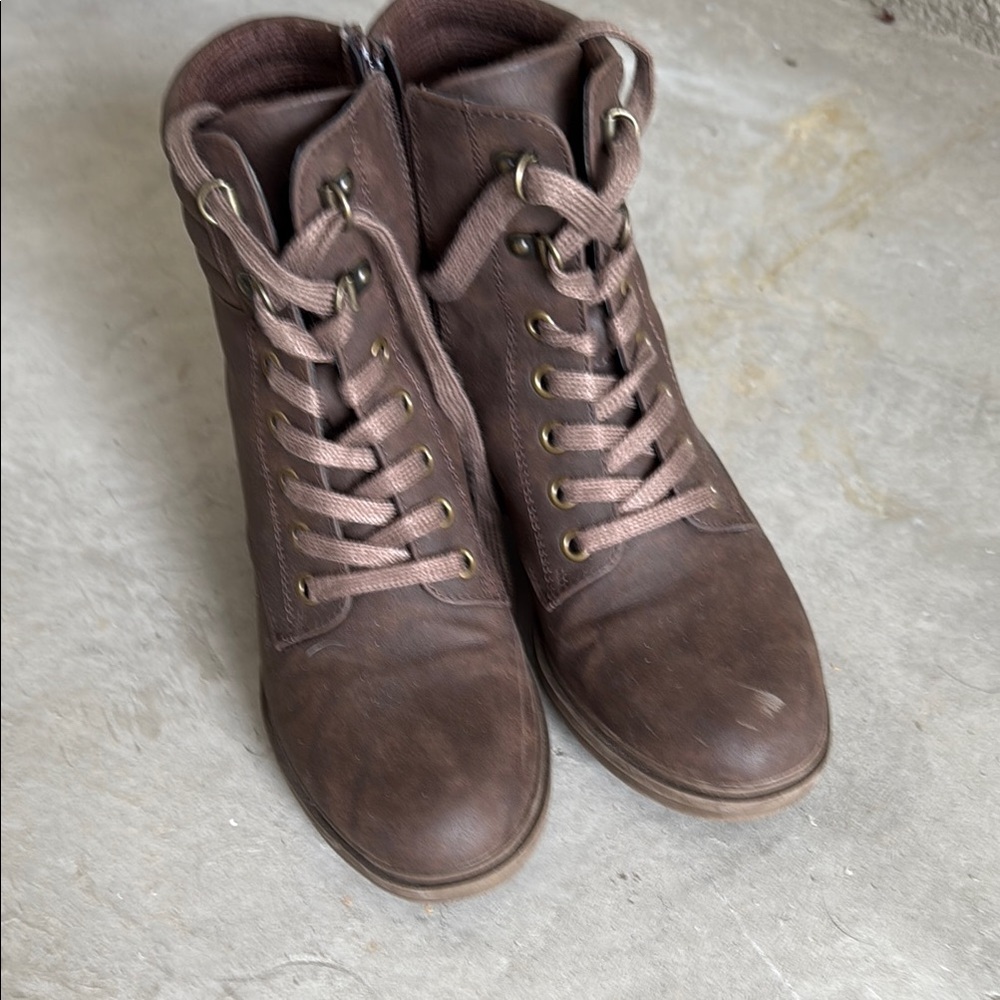 Brown Lace-Up Ankle Boots